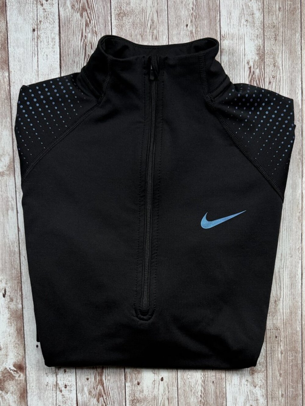 Nike Pro Women's Dryfit Fleece Running Shirt sz Large 1/4 Zip LS Black Dots